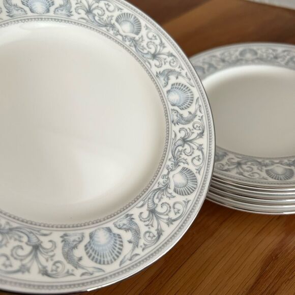 NEW Wedgwood Bone China Silver Dolphins 6” Plates side salad bread Set of 6 - Picture 3 of 5